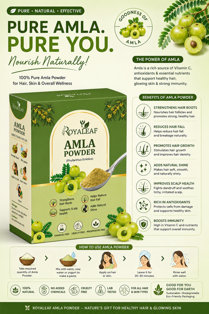 Royaleaf Natural Amla Powder For Soft & Shiny Hair Indian Gooseberry Powder for Hair growth & Hair Care Strengthening Nourish Conditioner & Cleanser (100G)