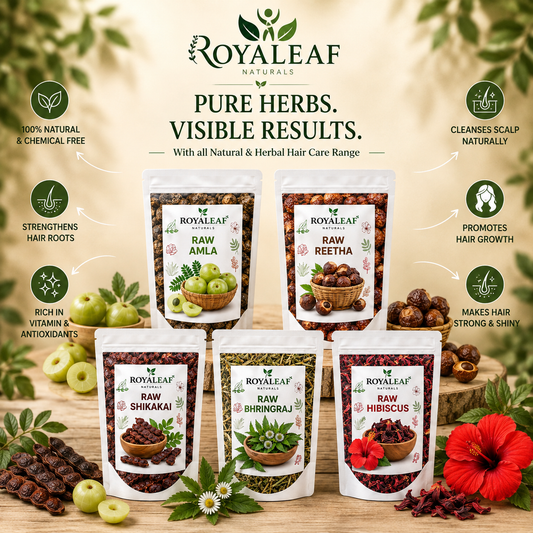 Royaleaf Dry Amla Reetha Shikakai Bhringraj Hibiscus Raw For Hair Growth And Hair Mask Combo Pack 100g each = 500