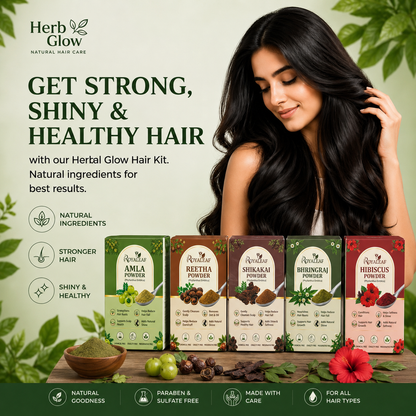 Royaleaf Amla Reetha Shikakai Bhringraj Hibiscus Powder for Hair Growth, Anti Hair Fall, Dandruff Control & Healthy Shiny Hair 500g | 100% Natural Ayurvedic Hair Care Combo Pack 100G Each, 5 Count