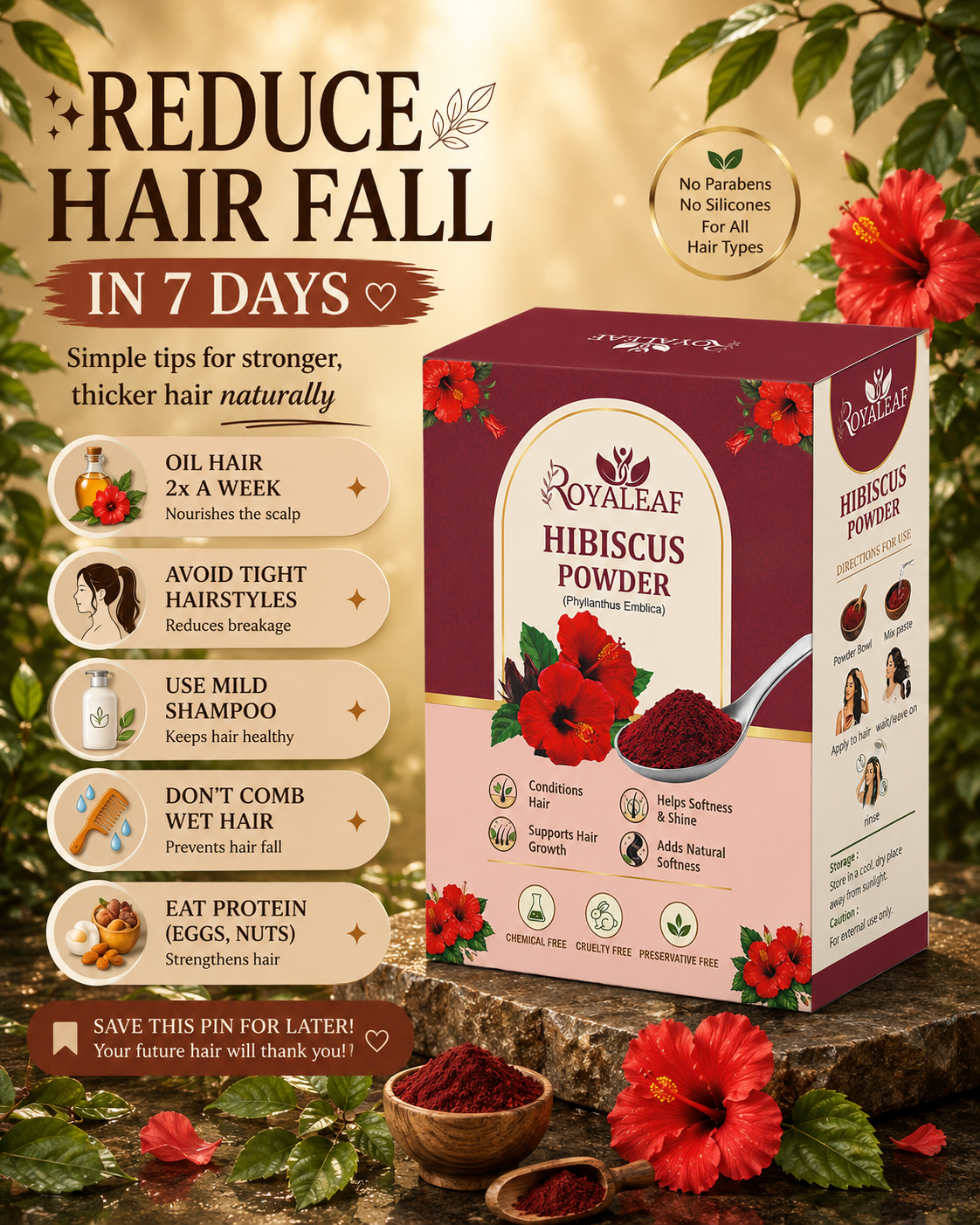 Royaleaf Natural 100% Pure Bhringraj Powder for Hair Growth & DIY Packs for Strong Shiny Hair (100g)