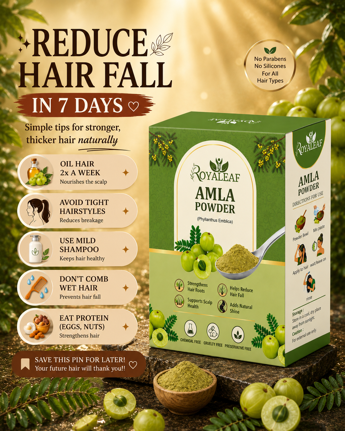 Royaleaf Natural Amla Powder For Soft & Shiny Hair Indian Gooseberry Powder for Hair growth & Hair Care Strengthening Nourish Conditioner & Cleanser (100G)