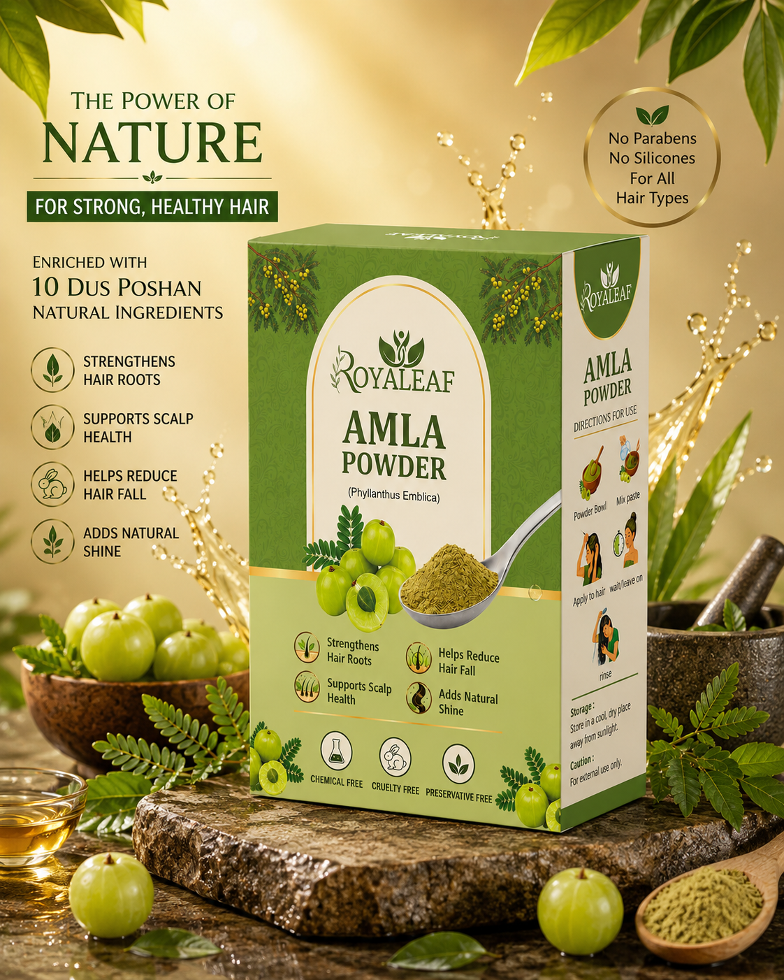 Royaleaf Natural Amla Powder For Soft & Shiny Hair Indian Gooseberry Powder for Hair growth & Hair Care Strengthening Nourish Conditioner & Cleanser (100G)