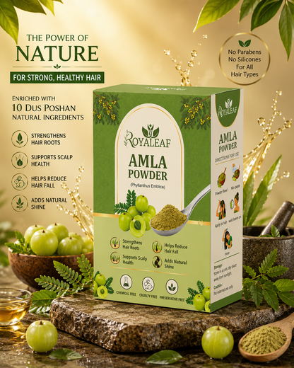 Royaleaf Natural Amla Powder For Soft & Shiny Hair Indian Gooseberry Powder for Hair growth & Hair Care Strengthening Nourish Conditioner & Cleanser (100G)