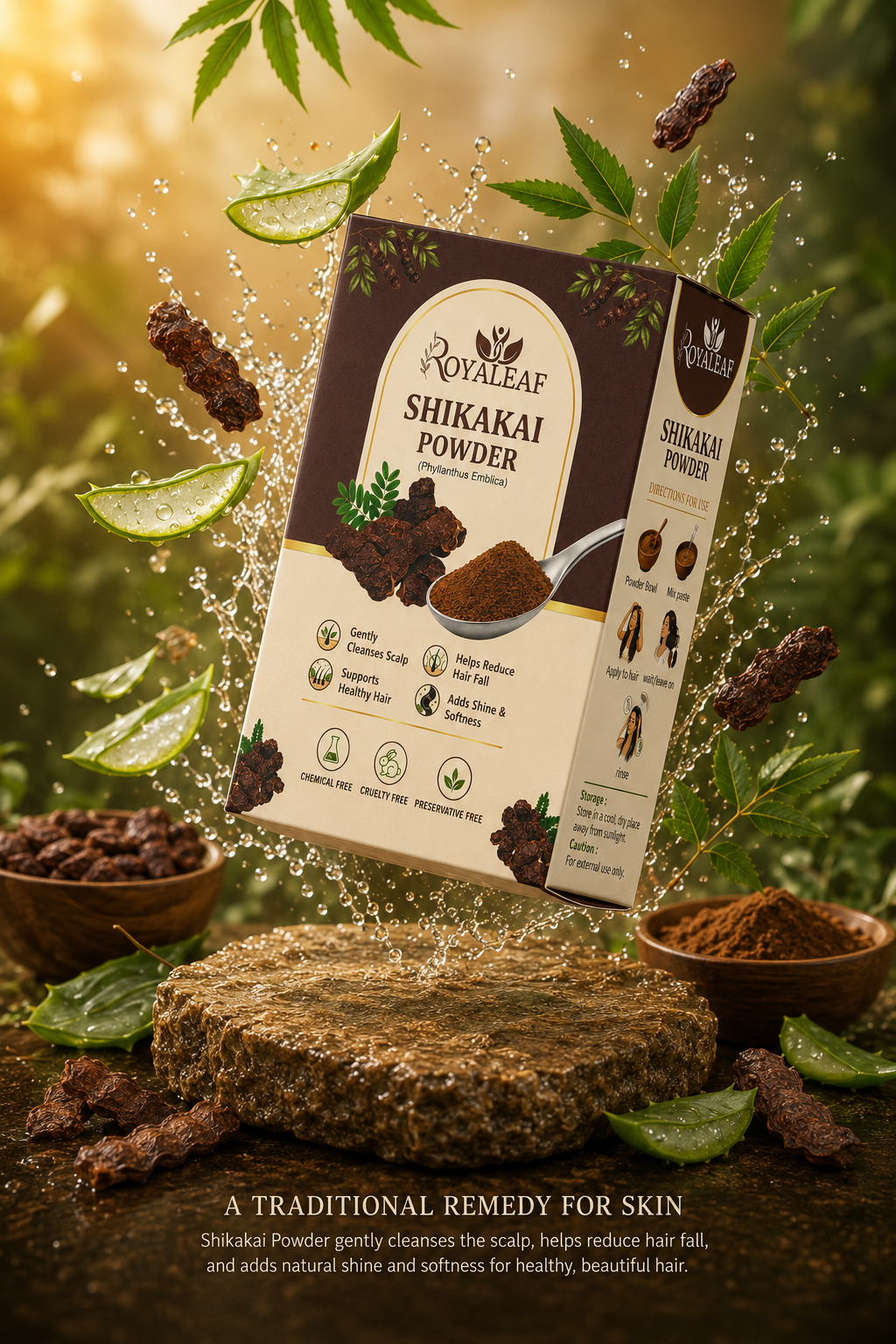 Royaleaf Shikakai Powder for Hair Growth Soft & Shiny Hair Shikakai for Hair Care Strengthening Nourish Conditioner & Healthy Hair (100G)