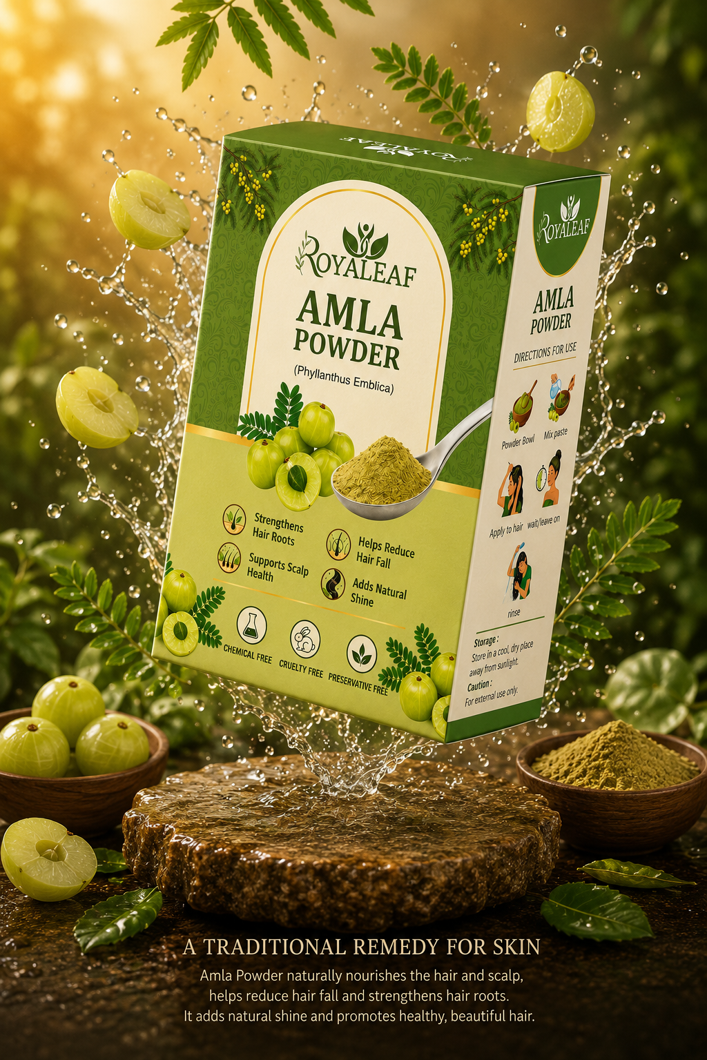 Royaleaf Natural Amla Powder For Soft & Shiny Hair Indian Gooseberry Powder for Hair growth & Hair Care Strengthening Nourish Conditioner & Cleanser (100G)