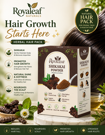 Royaleaf Shikakai Powder for Hair Growth Soft & Shiny Hair Shikakai for Hair Care Strengthening Nourish Conditioner & Healthy Hair (100G)