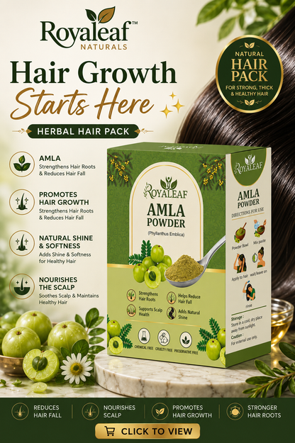 Royaleaf Natural Amla Powder For Soft & Shiny Hair Indian Gooseberry Powder for Hair growth & Hair Care Strengthening Nourish Conditioner & Cleanser (100G)