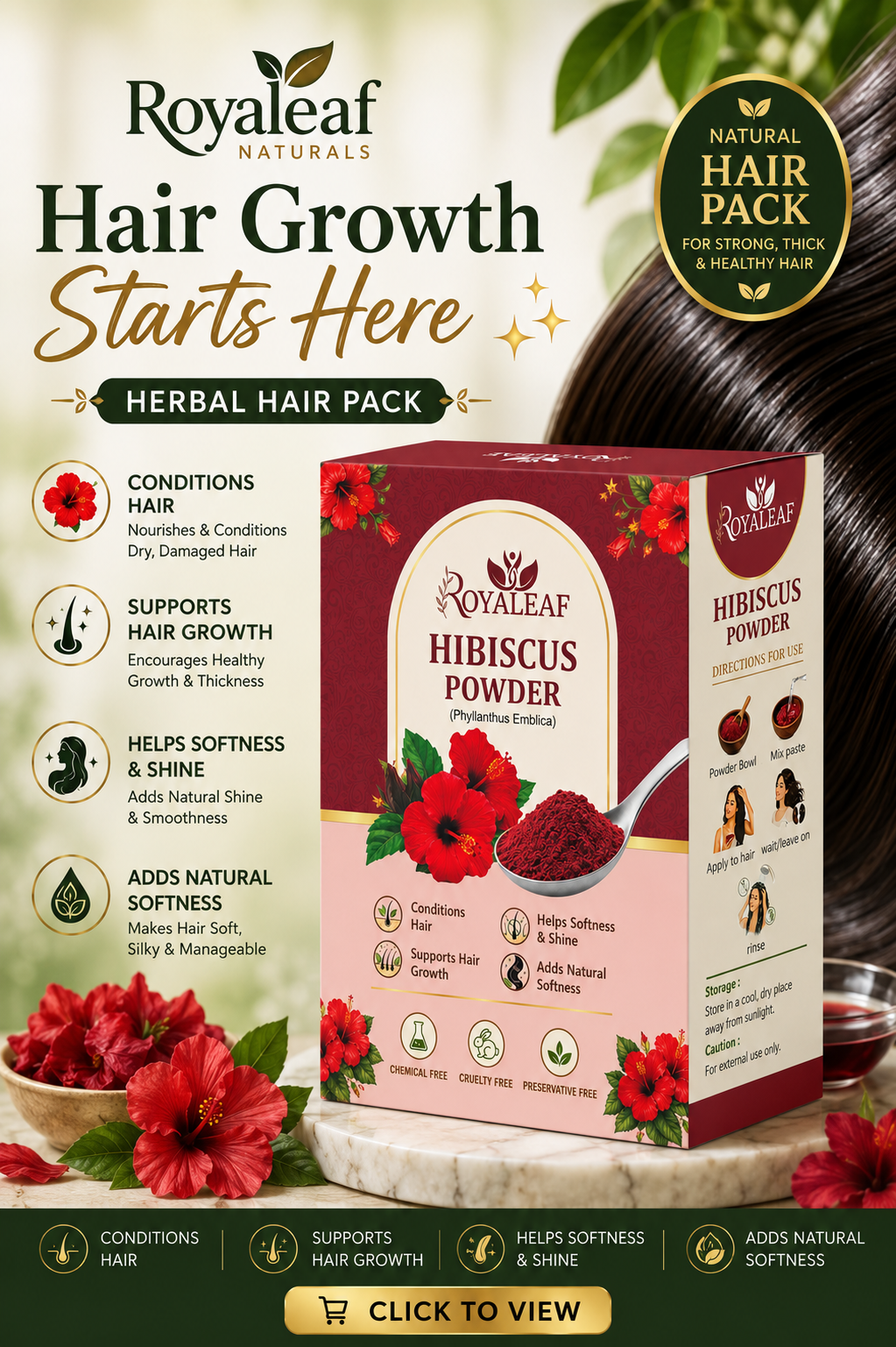 Royaleaf Natural 100% Pure Bhringraj Powder for Hair Growth & DIY Packs for Strong Shiny Hair (100g)