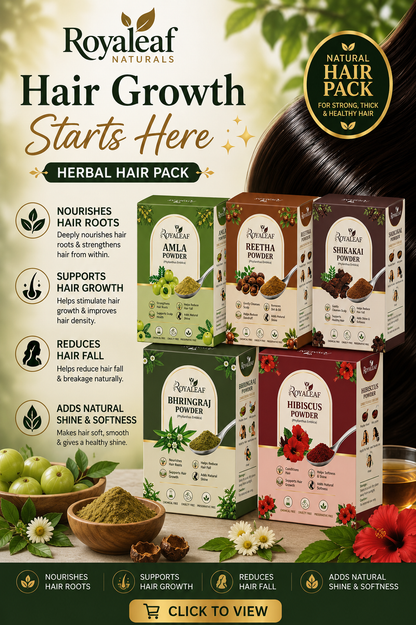 Royaleaf Amla Reetha Shikakai Bhringraj Hibiscus Powder for Hair Growth, Anti Hair Fall, Dandruff Control & Healthy Shiny Hair 500g | 100% Natural Ayurvedic Hair Care Combo Pack 100G Each, 5 Count