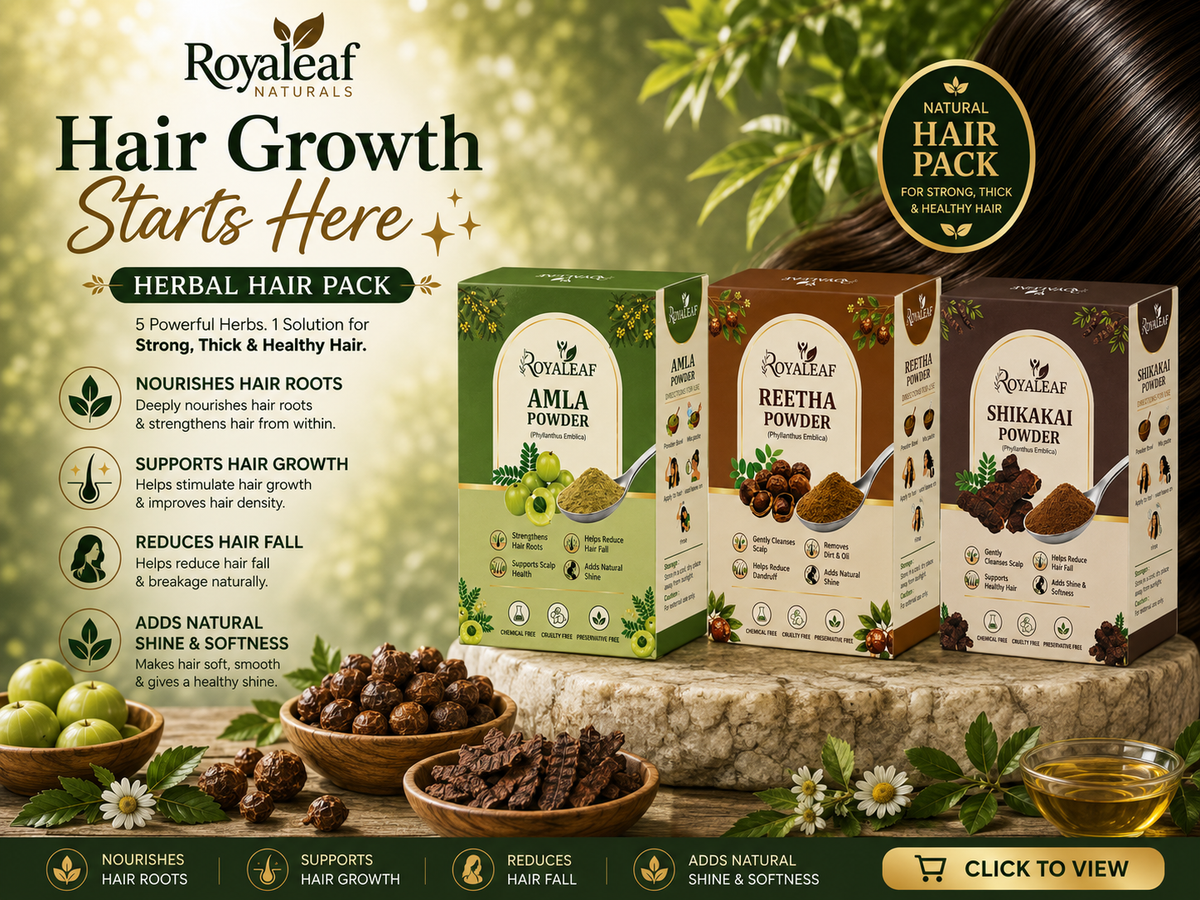 Royaleaf Amla Reetha Shikakai Powder 300g Hair Care Combo Pack 3 pure & Natural Products Hair Care And Hair Growth, Anti Hair Fall, Dandruff Control & Healthy Shiny Hair