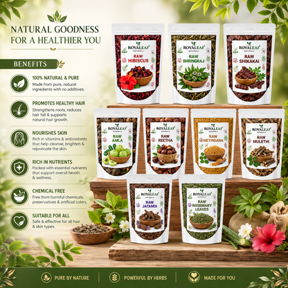 Dried Amla Reetha Shikakai Bhringraj Hibiscus Raw Henna Jatamansi Methi Dana & Rosemary Leaves 50g Each=450g | Natural Herbs for Hair Growth, Scalp Health & Wellness | DIY Hair Care And Shampoo
