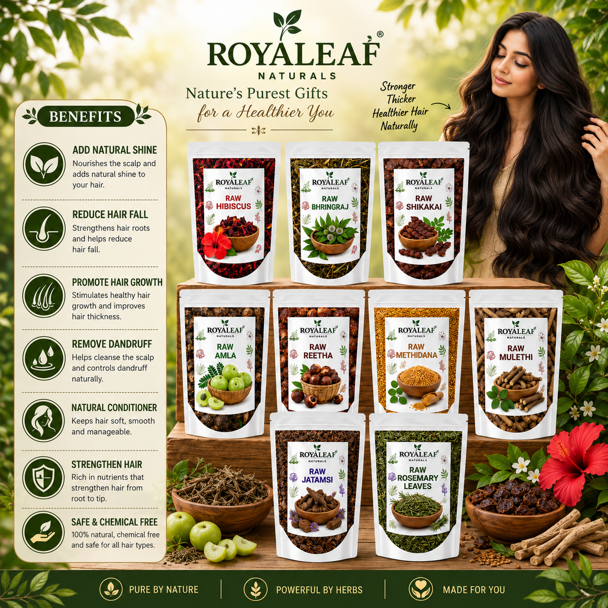 Dried Amla Reetha Shikakai Bhringraj Hibiscus Raw Henna Jatamansi Methi Dana & Rosemary Leaves 50g Each=450g | Natural Herbs for Hair Growth, Scalp Health & Wellness | DIY Hair Care And Shampoo
