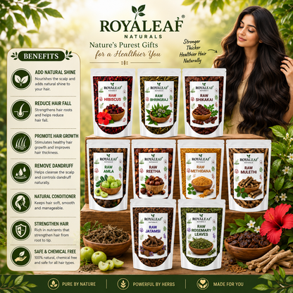 Dried Amla Reetha Shikakai Bhringraj Hibiscus Raw Henna Jatamansi Methi Dana & Rosemary Leaves 50g Each=450g | Natural Herbs for Hair Growth, Scalp Health & Wellness | DIY Hair Care And Shampoo