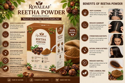 Royaleaf Natural Reetha Powder For Soft & Shiny Hair Ritha Powder for Hair growth & Hair Care Strengthening Natural & Chemical-Free (100G)