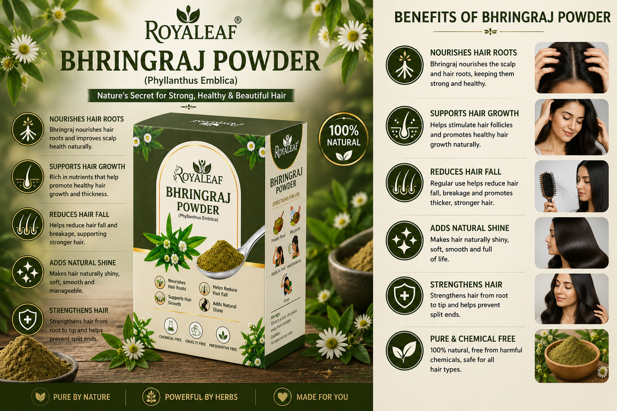 Royaleaf Natural 100% Pure Bhringraj Powder for Hair Growth & DIY Packs for Strong Shiny Hair (100g)