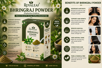 Royaleaf Natural 100% Pure Bhringraj Powder for Hair Growth & DIY Packs for Strong Shiny Hair (100g)