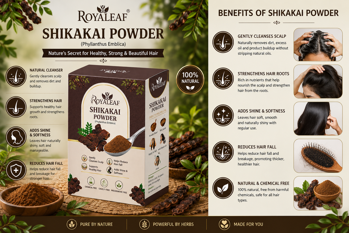 Royaleaf Shikakai Powder for Hair Growth Soft & Shiny Hair Shikakai for Hair Care Strengthening Nourish Conditioner & Healthy Hair (100G)