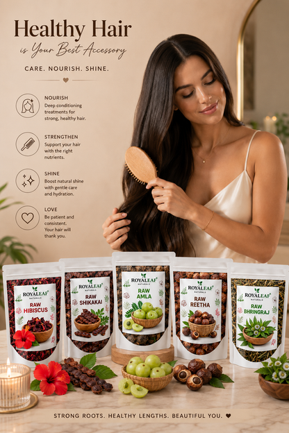 Royaleaf Dry Amla Reetha Shikakai Bhringraj Hibiscus Raw For Hair Growth And Hair Mask Combo Pack 100g each = 500