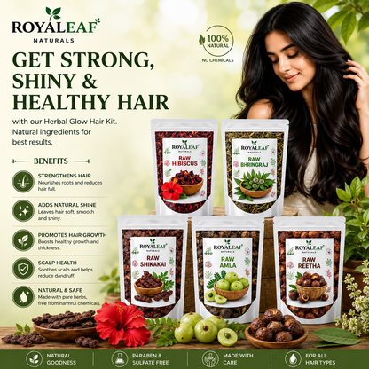 Royaleaf Dry Amla Reetha Shikakai Bhringraj Hibiscus Raw For Hair Growth And Hair Mask Combo Pack 100g each = 500