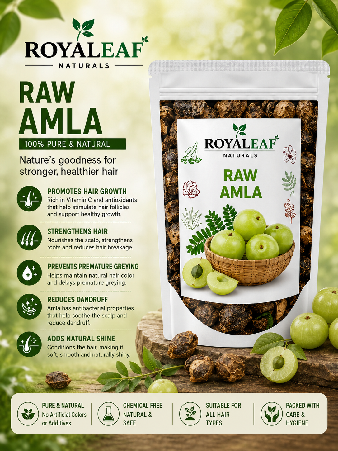 Royaleaf Dry Amla Raw for Hair, Dried Amla Candy for Hair Growth 200gm Dry Amala, Pachak Awala, Sukha Awla