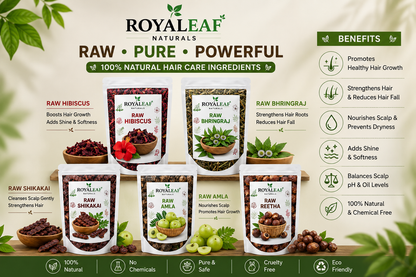 Royaleaf Dry Amla Reetha Shikakai Bhringraj Hibiscus Raw For Hair Growth And Hair Mask Combo Pack 100g each = 500