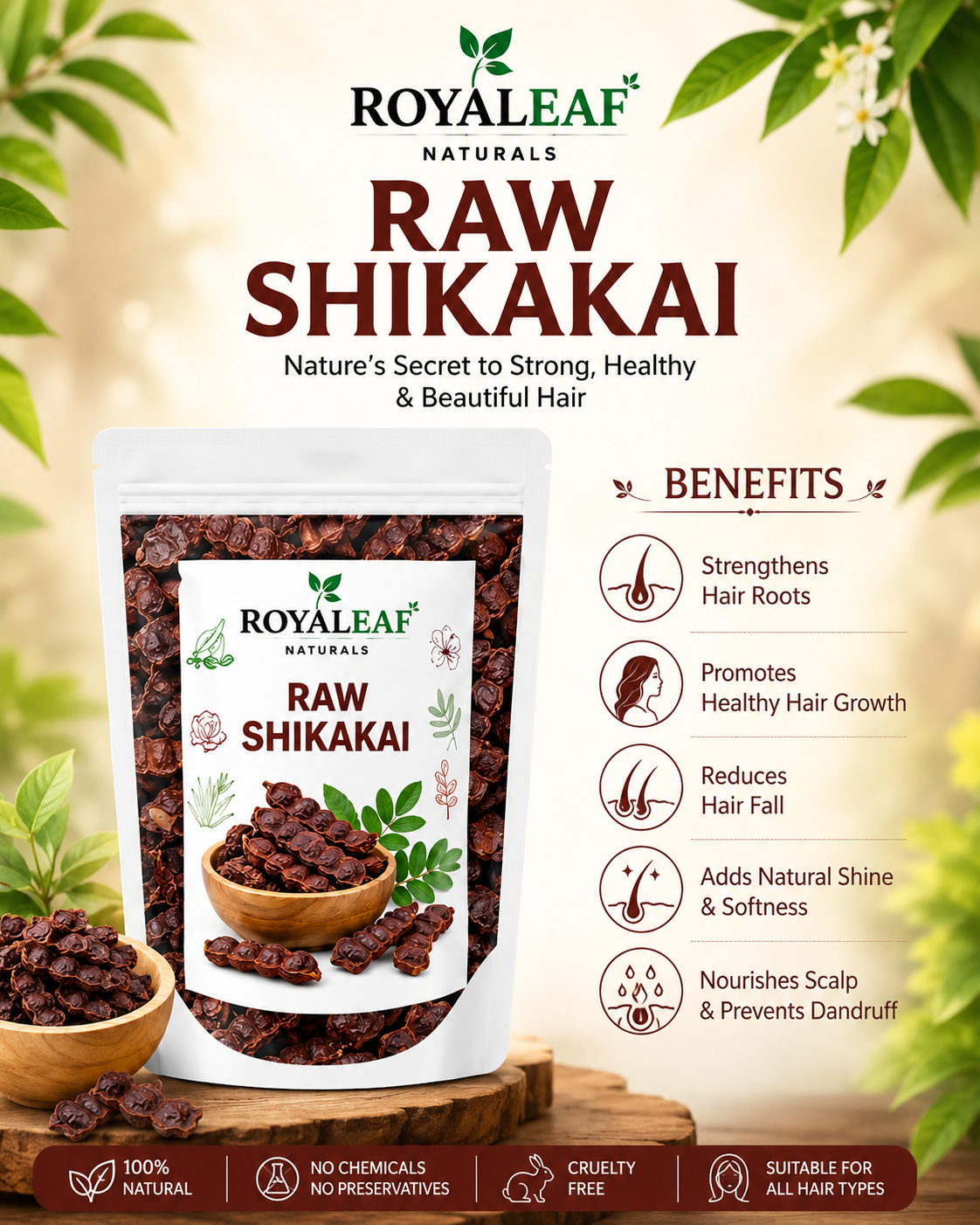 Royaleaf Dried Sabut Shikakai Raw Form 200g | Hair Wash, Hair Growth, Hair Fall Control, Dandruff | Natural Herbal Hair Cleanser, Hair Mask Use, Chemical Free