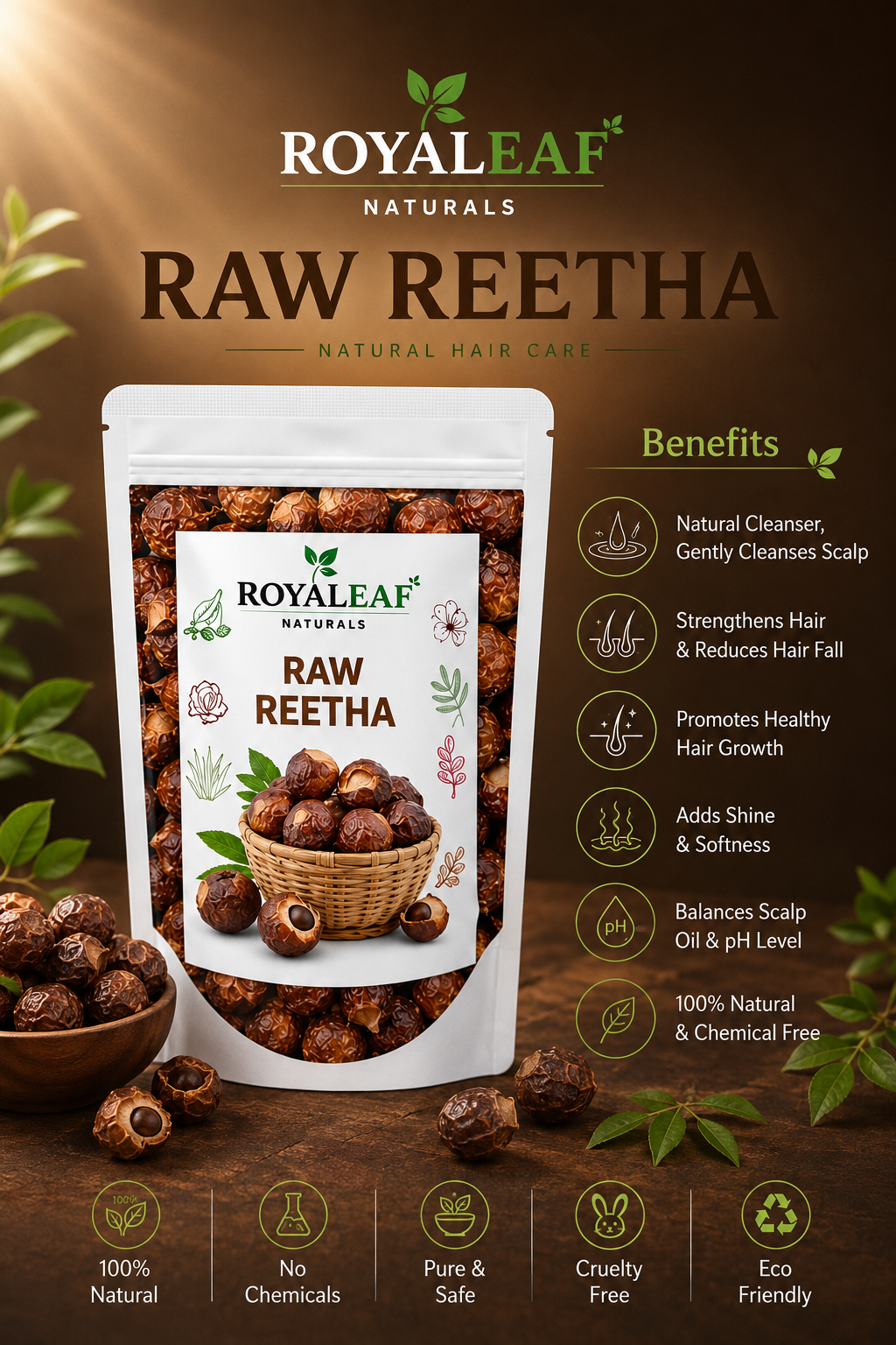 Royaleaf Dried Reetha Raw Soapnuts for Hair Shampoo, 100% Natural Ritha Raw form) (200gm)