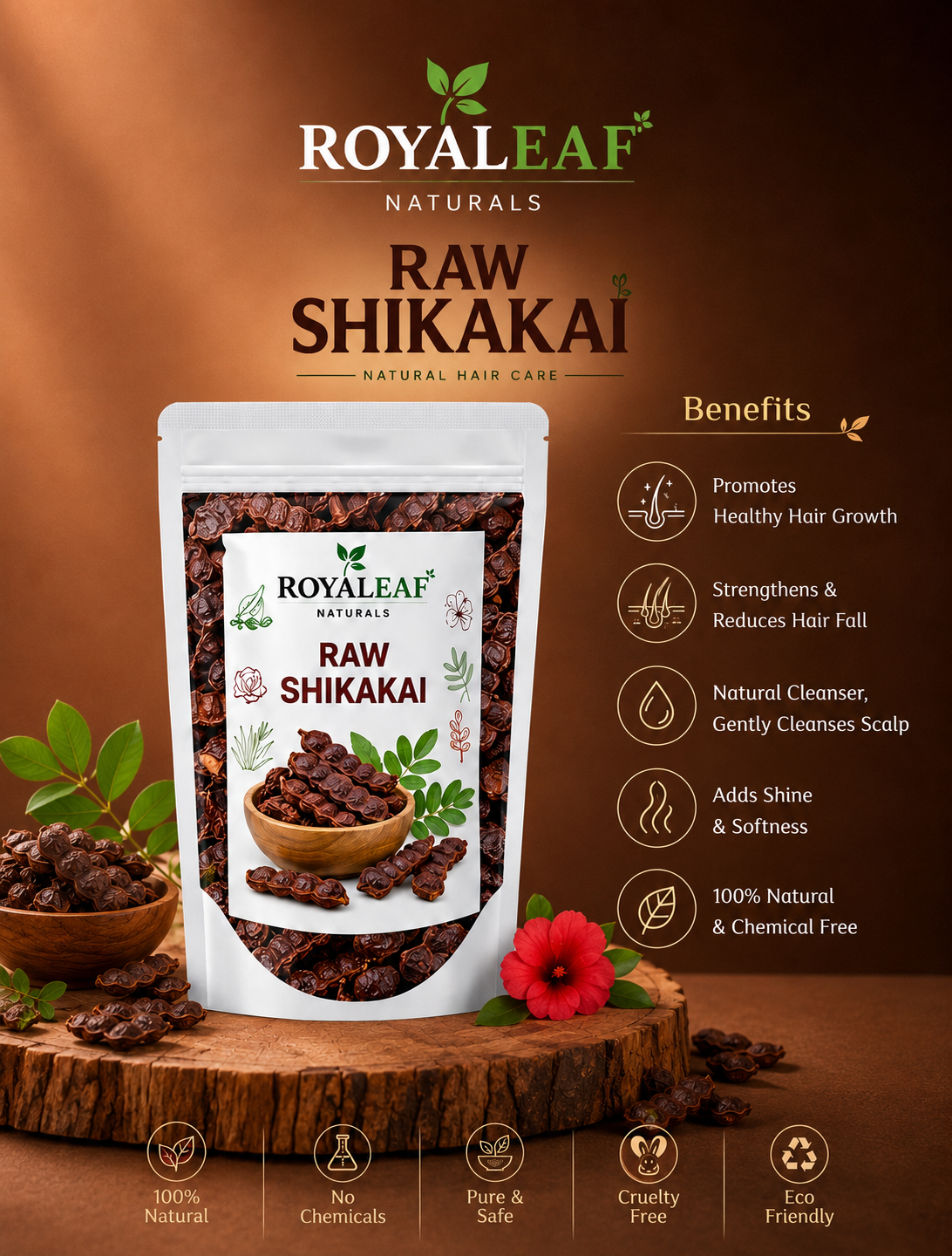Royaleaf Dried Sabut Shikakai Raw Form 200g | Hair Wash, Hair Growth, Hair Fall Control, Dandruff | Natural Herbal Hair Cleanser, Hair Mask Use, Chemical Free