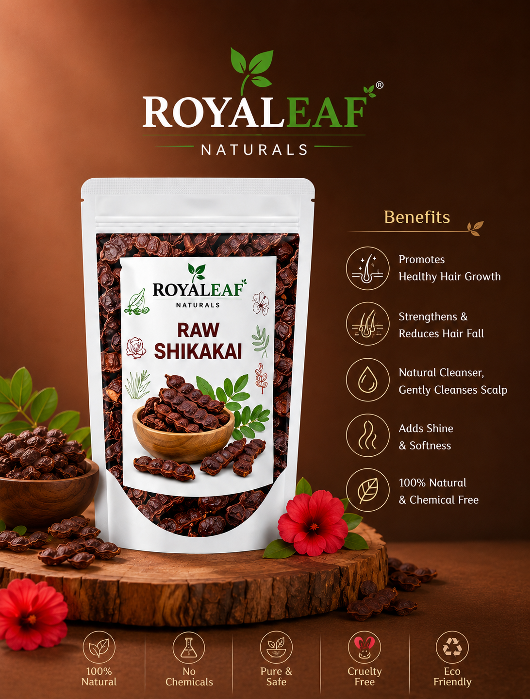 Royaleaf Dried Sabut Shikakai Raw Form 200g | Hair Wash, Hair Growth, Hair Fall Control, Dandruff | Natural Herbal Hair Cleanser, Hair Mask Use, Chemical Free