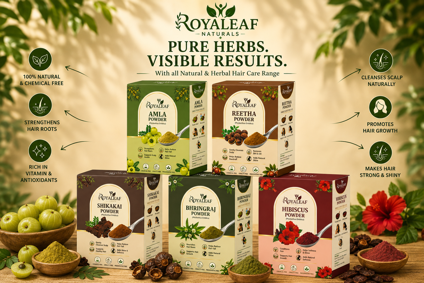 5x Product - Bhringraj, Hibiscus, Reetha, Amla, Shikakai Powder