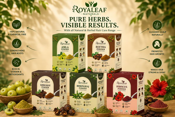 Royaleaf Amla Reetha Shikakai Bhringraj Hibiscus Powder for Hair Growth, Anti Hair Fall, Dandruff Control & Healthy Shiny Hair 500g | 100% Natural Ayurvedic Hair Care Combo Pack 100G Each, 5 Count