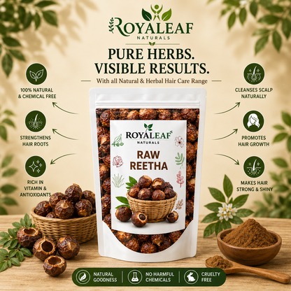Royaleaf Dried Reetha Raw Soapnuts for Hair Shampoo, 100% Natural Ritha Raw form) (200gm)